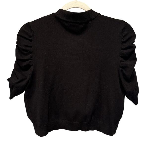 Womens Cropped Open Front Cardigan Bolero Shrug Medium Whimsy Ruched Sleeves - Picture 2 of 6